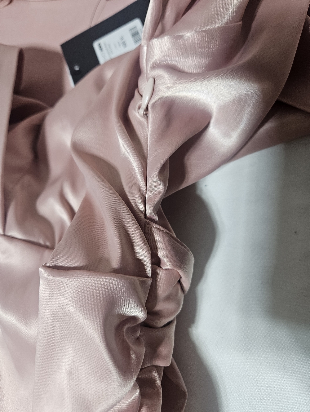 Fashion Nova Satin Midi Dress XL Mauve Ruched Tie Waist Long Sleeve NWT - Picture 6 of 8